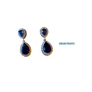 Crystal Sapphire Drop Earrings Women Color Blue